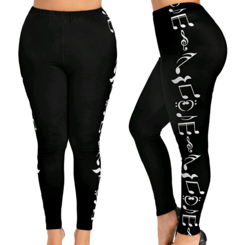 High waist plus size yoga pants music note leggin